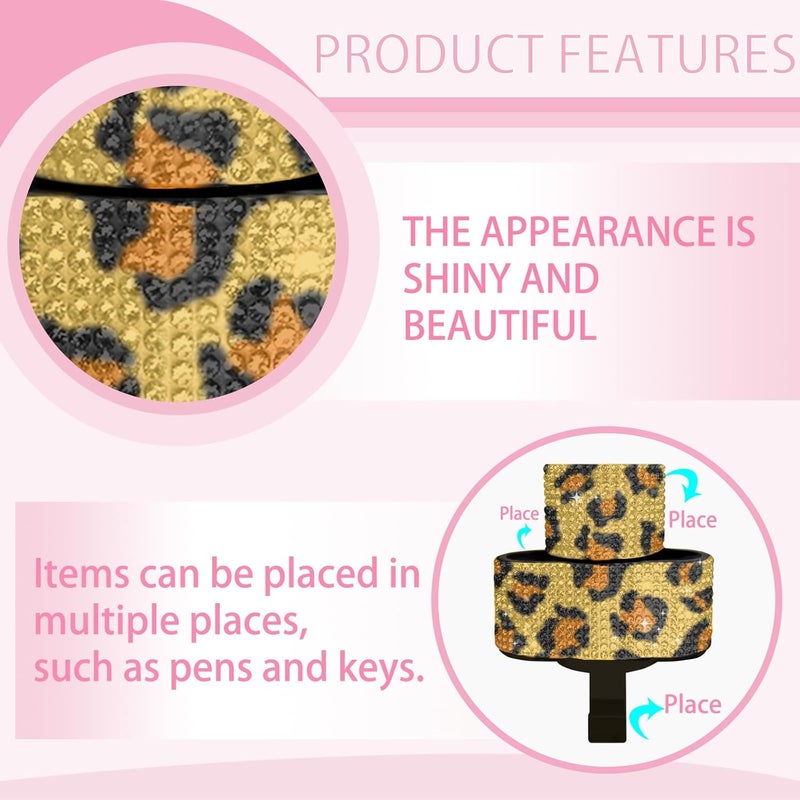 I3DIDEA Bling Car Chapstick Holder with Rhinestones,2-in-1 Compact Lipstick & Sunglasses Holder | Adhesive Mount Cosmetic Organizer | Car Interior Accessories for Women (Leopard Print) - Image 4